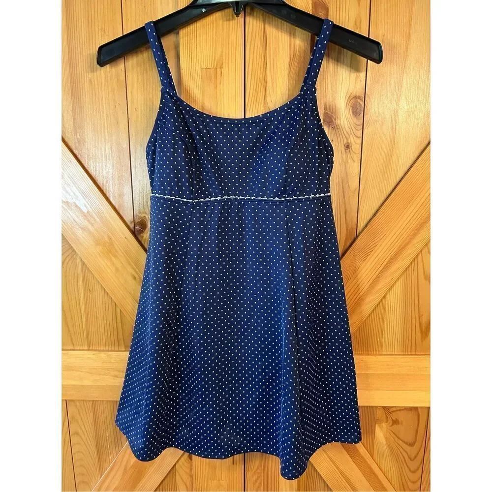 L.L. Bean Size 8 Blue White One Piece Padded Tummy Control Swim Dress UPF 50+ (8